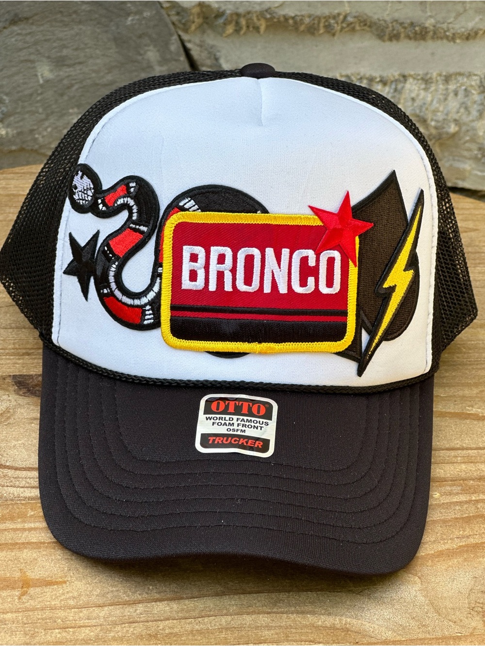 NEW Custom Trucker Hat Black & White with Red Accents